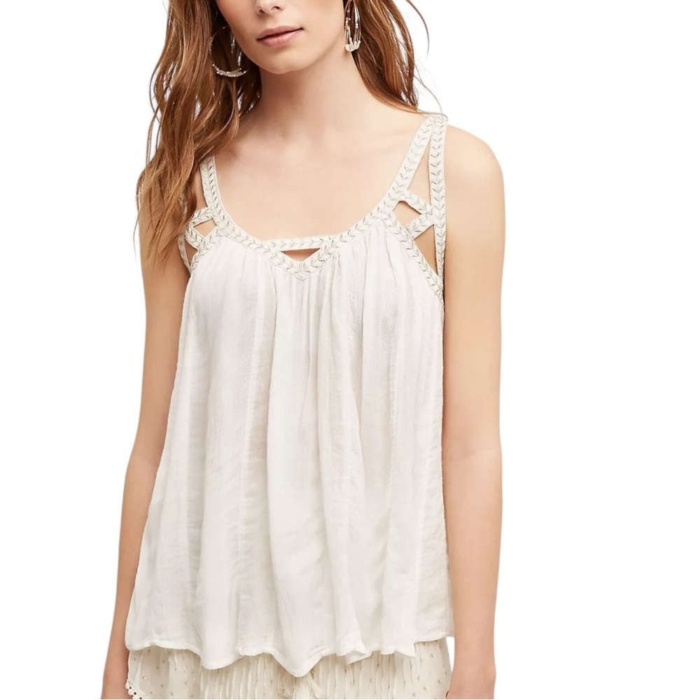 Anthropologie Vanessa Virginia Cutwork Fairy Ivory Gauze Flowy Tank Top 6/Small - Picture 9 of 12